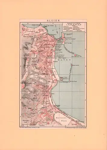 Algier. - Plan der Stadt. Farblithographie