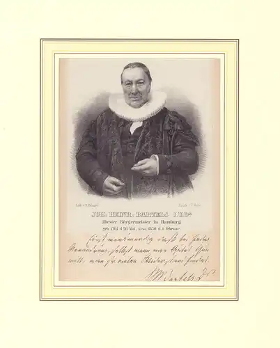 PORTRAIT Joh. Heinr. Bartels. Halbfigur en face. Lithographie von B. Edinger, Bartels, Joh. Heinr