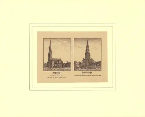Petrikirche / Nicolaikirche. Zinkographie mit zwei Darstellungen