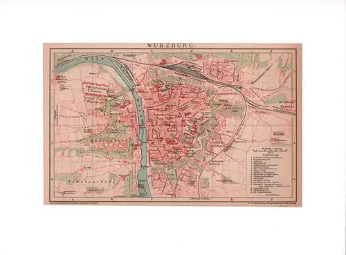 Würzburg. Stadtplan im Maßstab 1: 20.000. Farbige Lithographie