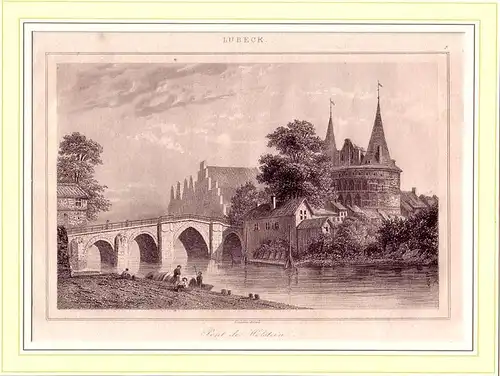 Lübeck, Pont de Holstein. Stahlstich von Lemaitre