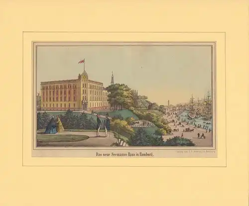 Das neue Seemanns-Haus in Hamburg. Kolorierte Lithographie [von D. M. Kanning]