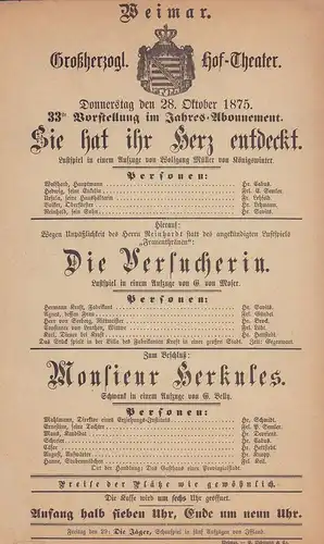 Sie hat ihr Herz entdeckt. Lustspiel in einem Aufzuge von Wolfgang Müller von Königswinter / Die Versucherin. Lustspiel in einem Aufzuge von G[ustav] von Moser.. 