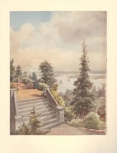 Blick vom Altonaer Balkon. Aquarell über Bleistift