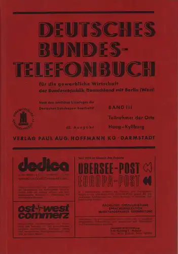 Deutsches Bundes Telefonbuch für die gewerbliche Wirtschaft der Bundesrepublik Deutschland mit Berlin (West). (62.) AUSGABE 1975 / BAND 3 (von 6) apart : HAAG.. 