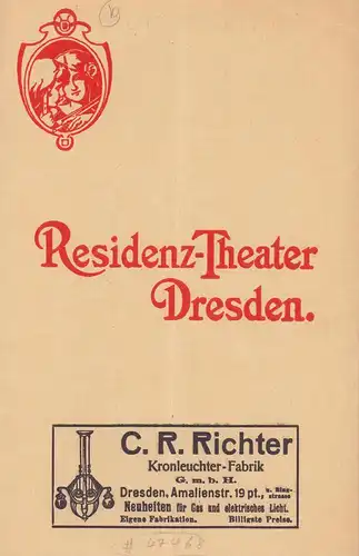 Residenz-Theater Dresden. (Programmheft). Sonntag, den 15. November: "Das Modell". Operette in 3 Akten von Victor Léon u. Ludwig Held. Musik von Franz von Suppé. 