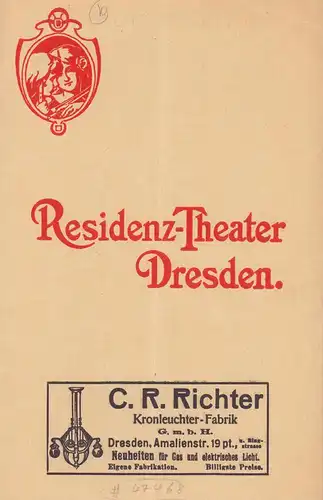Residenz-Theater Dresden. (Programmheft). Sonntag, den 15. November: "Das Modell". Operette in 3 Akten von Victor Léon u. Ludwig Held. Musik von Franz von Suppé.