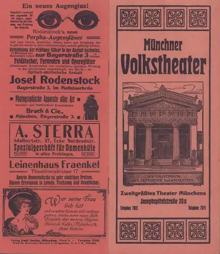 Münchner Volkstheater. (Programmheft). Mittwoch, den 11. November 1908. Zum 11. Male: &quot;Lieselott&#039;&quot;. Lustspiel in 4 Aufzügen von Heinrich Stobitzer.