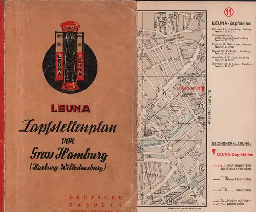 Leuna Zapfstellenplan von Gross Hamburg (Harburg Wilhelmsburg). Hrsg. von Deutsche Gasolin Aktiengesellschaft. 