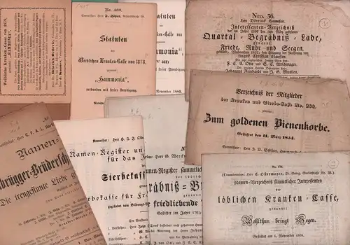 Konvolut von 12 Teilen zur Weiblichen Kranken-Casse von 1878, genannt "Hammonia", verbunden mit freier Beerdigung. 