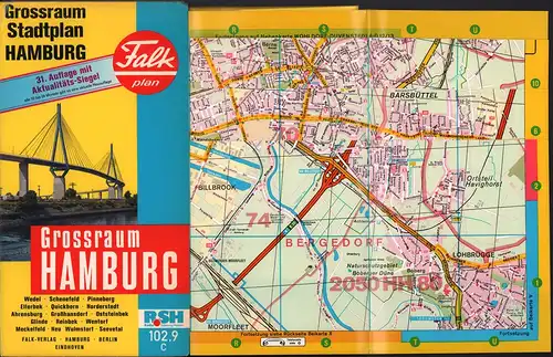 Falk-Plan Hamburg : Großraum-Stadtplan [No. 102]. 31. Aufl. (Auflage 1991). Mit Aktualitäts-Siegel. Wedel, Schenefeld, Pinneberg, Ellerbek, Quickborn, Norderstadt, Ahrensburg, Grosshansdorf, Oststeinbek, Glinde, Reinbek, Wentorf, Meckelfeld...