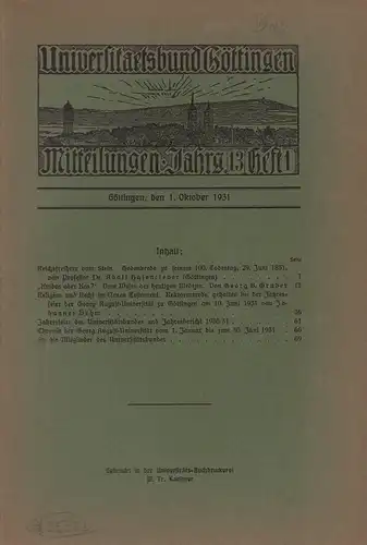 Universitätsbund Göttingen. Mitteilungen, JG. 13, HEFT 1. 