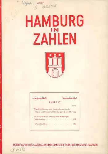 Hamburg in Zahlen. Monatsschrift des Statistischen Landesamts der Freien und Hansestadt Hamburg. [JG. 17], 1963, September-Heft. 