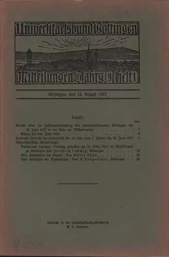 Universitätsbund Göttingen. Mitteilungen, JG. 9, HEFT 1. 
