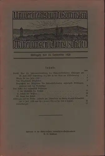 Universitätsbund Göttingen. Mitteilungen, JG. 8, HEFT 1. 