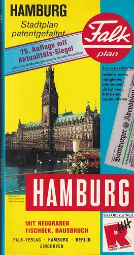 Falk-Plan Hamburg : Stadtplan [No. 105]. 75. Aufl. mit Aktualitäts-Siegel. Mit Neugraben, Fischbek, Hausbruch. Stadtplan, patentgefaltet. 