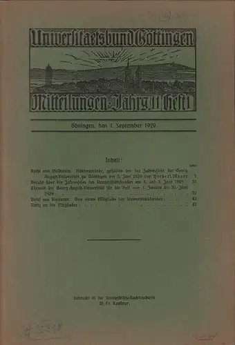 Universitätsbund Göttingen. Mitteilungen, JG. 11, HEFT 1. 