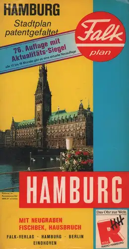 Falk-Plan Hamburg : Stadtplan [No. 105]. 76. Aufl. mit Aktualitäts-Siegel. Mit Neugraben, Fischbek, Hausbruch. Stadtplan, patentgefaltet. 