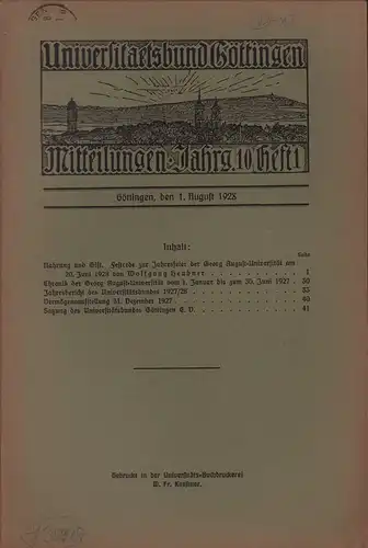 Universitätsbund Göttingen. Mitteilungen, Jg. 10, HEFT 1. 