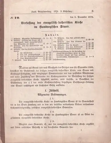 Verfassung der evangelisch-lutherischen Kirche im Hamburgischen Staate. 