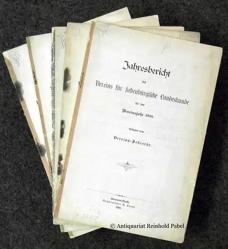 Jahresbericht des Vereins für siebenbürgische Landeskunde für das Vereinsjahr... KONVOLUT von 5 Heften ([JG. 1900];  [JG. 1901];  [JG. 1902];  [JG. 1904];  [JG. 1914]). 