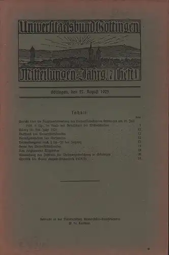 Universitätsbund Göttingen. Mitteilungen, JG 7, HEFT 1. 