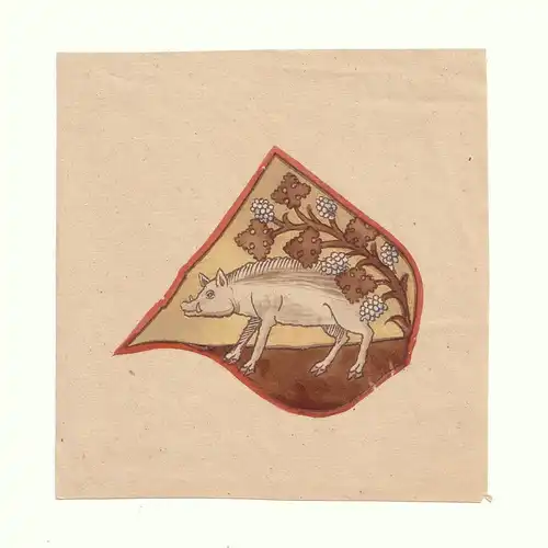 [Eber: Bücherzeichen des 15. Jahrhunderts (Eberwein/Eberwin). Handkolorierter Druck auf getöntem gerippten Bütten. 