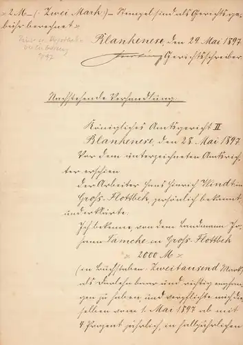 &quot;Vor dem unterzeichneten Amtsrichter erschien der Arbeiter Hans Hinrich Windt in Groß-Flottbek, persönlich bekannt, und erklärte: Ich bekenne, von dem Landmann Johann Tamcke in Groß-Flottbek...