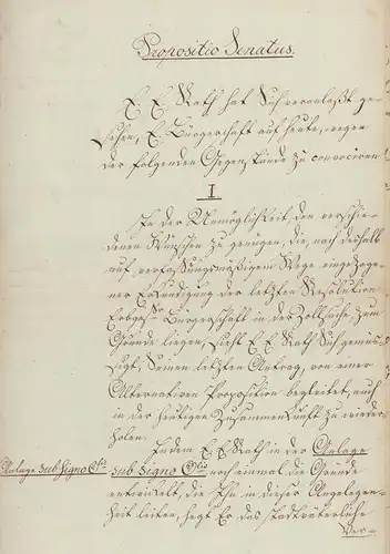 [Senatsvorlage]: Handschriftliche Beschlussvorlage in Zollanlegenheiten. (Nebst Anlagen). 