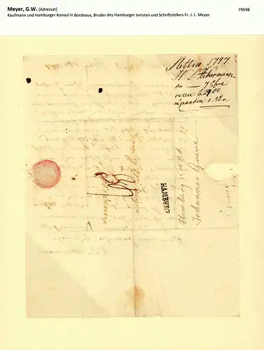 Ackermann, H. D: Eigenhändiger Brief des Stettiner Kaufmanns H. D. Ackermann an G. W. Meyer in Bordeaux. Mit brauner Tinte auf geripptem Bütten. Stettin, 7 Jan 1797. 