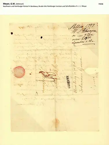 Ackermann, H. D: Eigenhändiger Brief des Stettiner Kaufmanns H. D. Ackermann an G. W. Meyer in Bordeaux. Mit brauner Tinte auf geripptem Bütten. Stettin, 7. Jan. 1797. 