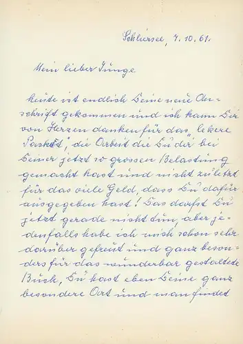 Andersch, Martin (1945-1992), Schriftkünstler, Buchgestalter.: Handgeschriebener Brief der Mutter Hedwig an ihren Sohn Martin Andersch. 