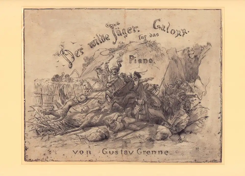 Der wilde Jger. Galopp (.) fr das Piano (.). Lavierte Tuschezeichnung, Anonym 0