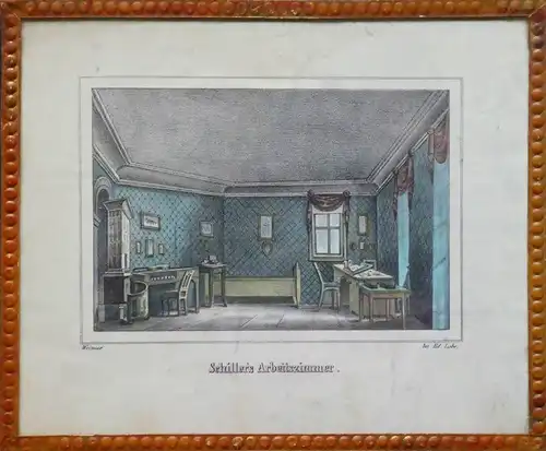 Schiller's Arbeitszimmer. Altkolorierte Kreidelithographie, Anonym