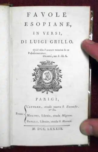 Äsop.: Favole Esopiane, in versi, di Luigi Grillo. 