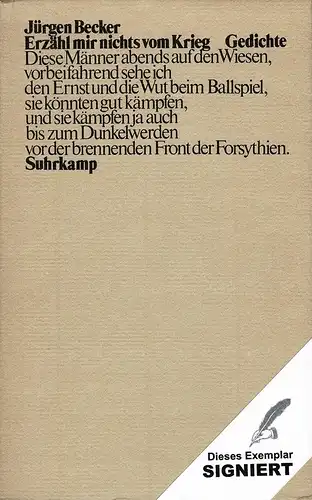 Becker, Jürgen: Erzähl mir nichts vom Krieg. Gedichte. 