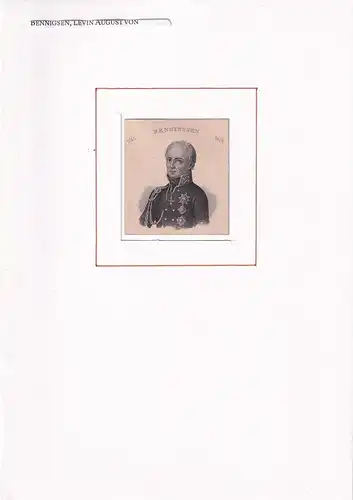 PORTRAIT Levin August von Bennigsen. (1745 Braunschweig - 1826 Banteln bei Hildesheim, deutscher General der russischen Armee). Schulterstück im Dreiviertelprofil. Stahlstich, Bennigsen, Levin August von