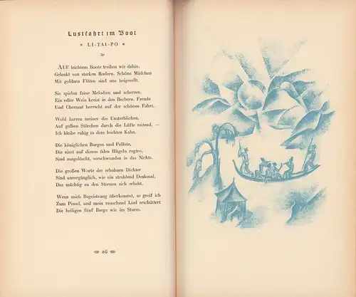 Bethge, Hans: Pfirsichblüten aus China. Mit 6 Originallithographien von Georg A. Mathéy. (Nachdichtungen chinesischer Lyrik. 1.-4. Tsd.). 