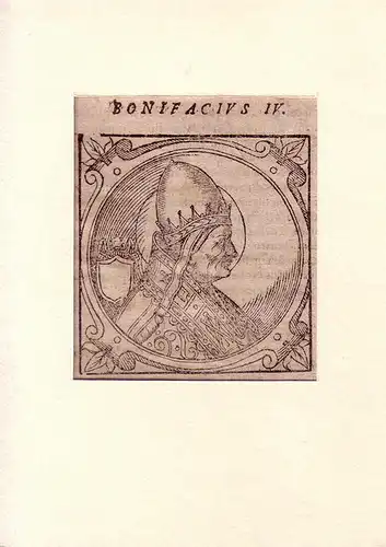 PORTRAIT Bonifacius IV. (? Valenia - 615 Rom, Theologe). Schulterstück en profil. Holzschnitt, Bonifatius IV