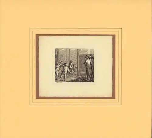 Spielende Kinder auf der Straße. Original-Radierung. In der Platte links unter d. Darst. signiert "G. Böttger del. & sc.", Böttger, Gottlieb
