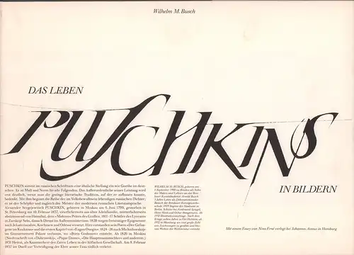 Busch, Wilhelm M: Das Leben Puschkins in Bildern. Mit einem Essay von Nino Erné. 