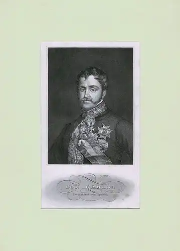 PORTRAIT Don Carlos. (1788 Aranjuez - 1855 Triest, Thronprätendent). Brustbild im Dreiviertelprofil. Stahlstich, Carlos V. de Borbón y Borbón-Parma