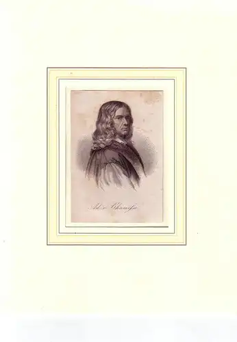 PORTRAIT Adelbert von Chamisso. (1781 auf Schloß Boncourt, Châlons-en-Champagne Frankreich - 1838 Berlin, Naturforscher und Dichter). Brustbild im Halbprofil. Stahlstich