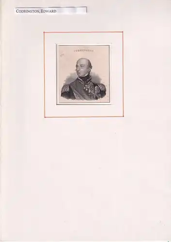 PORTRAIT Codrington. (1770-1851 London, britischer Admiral). Brustbild im Dreiviertelprofil. Stahlstich, Codrington, Edward