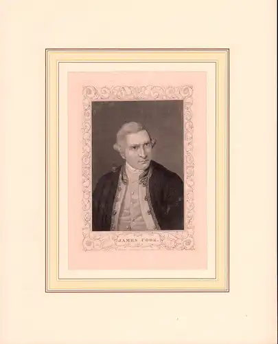 PORTRAIT James Cook. (1728 Marton - 1779 Kealakekua, Seefahrer und Entdecker). Brustbild im Dreiviertelprofil. Stahlstich mit Zierbordüre, Cook, James