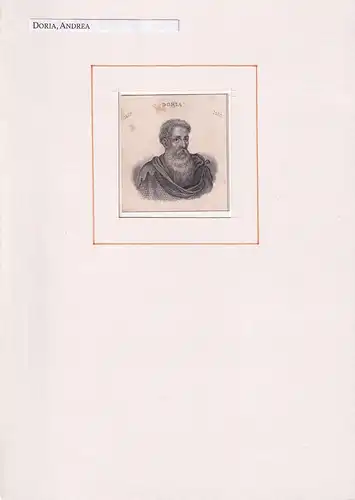 PORTRAIT Andrea Doria. (1466 Oneglia - 1560 Genua, italienischer Admiral). Schulterstück im Dreiviertelprofil. Stahlstich, Doria, Andrea