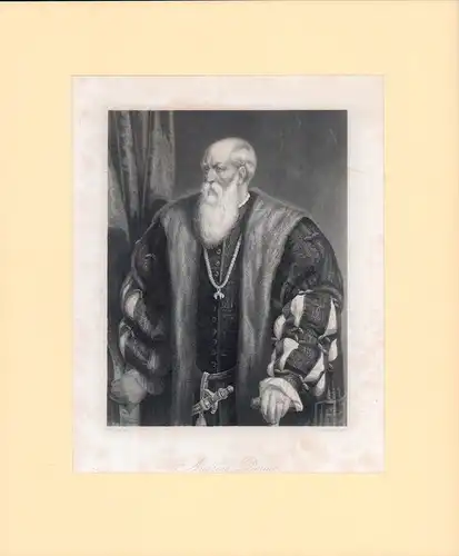 PORTRAIT Andrea Doria (1466-1560, genuesischer Admiral und Fürst von Melfi). Hüftbild im Halbprofil. Stahlstich von G. Jaquemot nach Fr. Pecht, Doria, Andrea