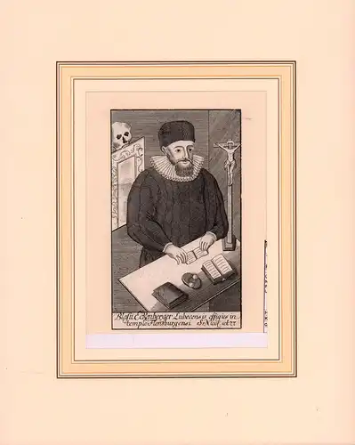 PORTRAIT Blasius Eckenberger. (auch: Beatus Eckenberger, 16. Jahrhundert, Rechtsgelehrter). Halbfigur im Dreiviertelprofil. Kupferstich, Eckenberger, Blasius