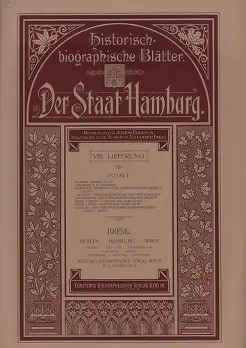 Eckstein, Julius (Hrsg.): Der Staat Hamburg. Redaktion: Alexander Engel. LIEFERUNG 8 (von 15) apart. 