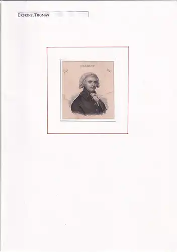 PORTRAIT Thomas Erskine. (1755 Edinburgh - 1823 auf Almondell, Gemeinde Mid Calder, Linlithgowshire; britischer Politiker). Schullterstück im Halbprofil. Stahlstich, Erskine, Thomas